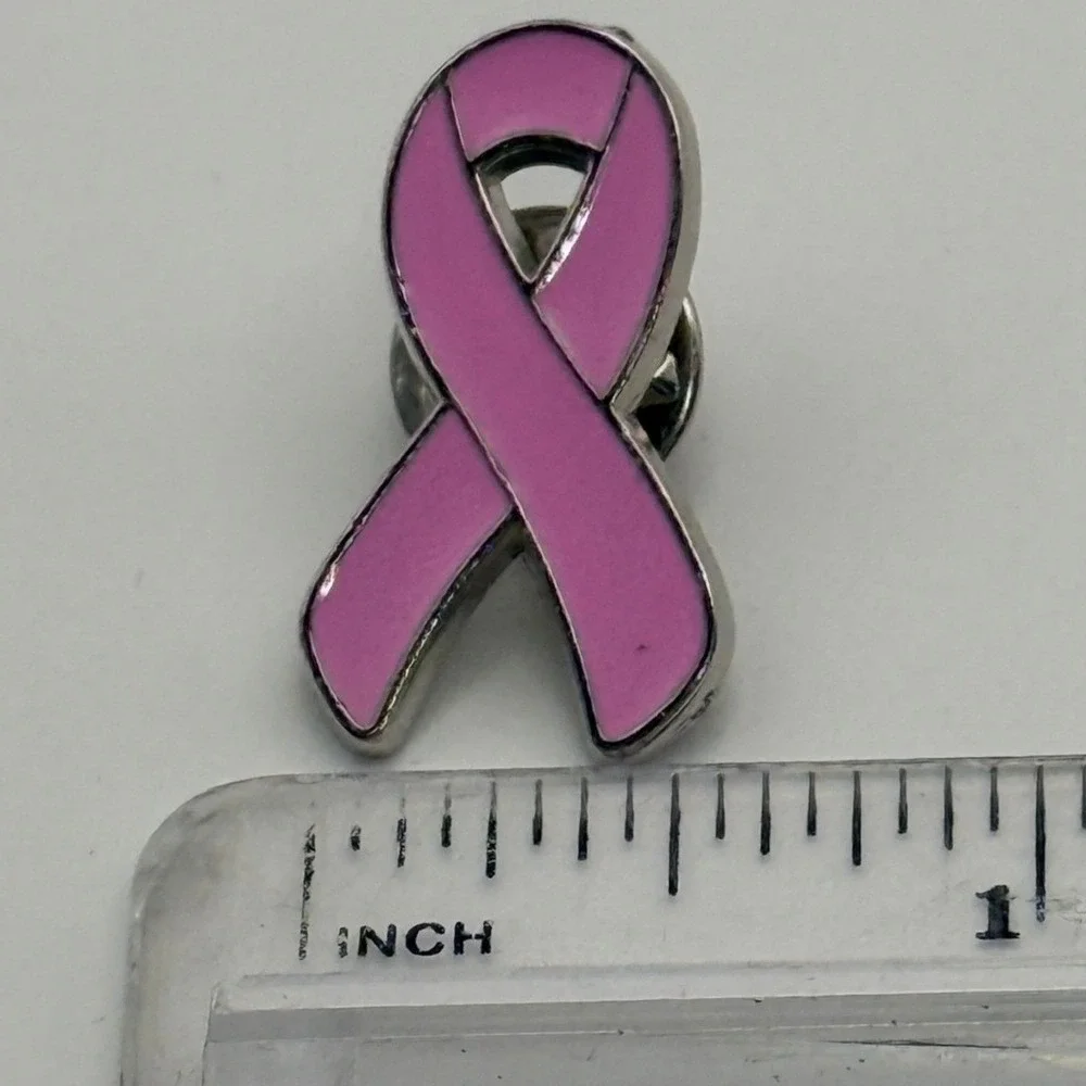 2 Pink Ribbon Breast Cancer Awareness Enamel Lapel Pins Geometric Ribbon Lot